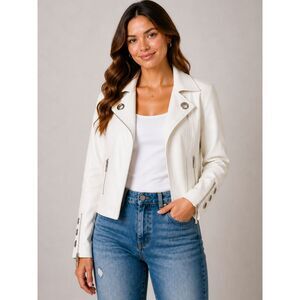 Lena Gabrielle White Moto Jacket Size 8 Minimalist Chic Clean Girl Zip
